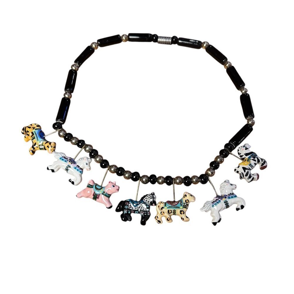 Vintage Ceramic "Flying Colors" Carousal Animals Necklace